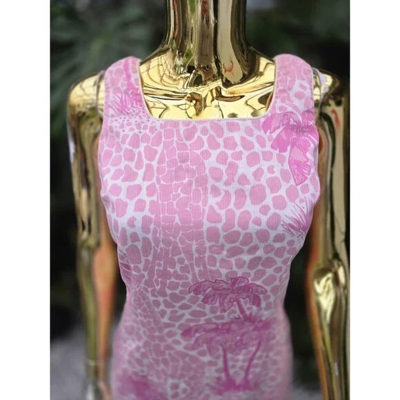 Lilly Pulitzer Krista Shift Dress Women's Pink Jumbo Giraffe Palm, Size 4 - Picture 3 of 6